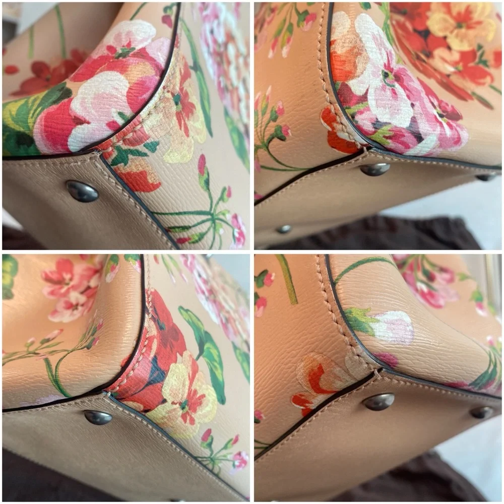 Gucci • Blooms Print Bamboo Shopper Tote in Pink Apricot *AUTHENTICATED* - Picture 15 of 17